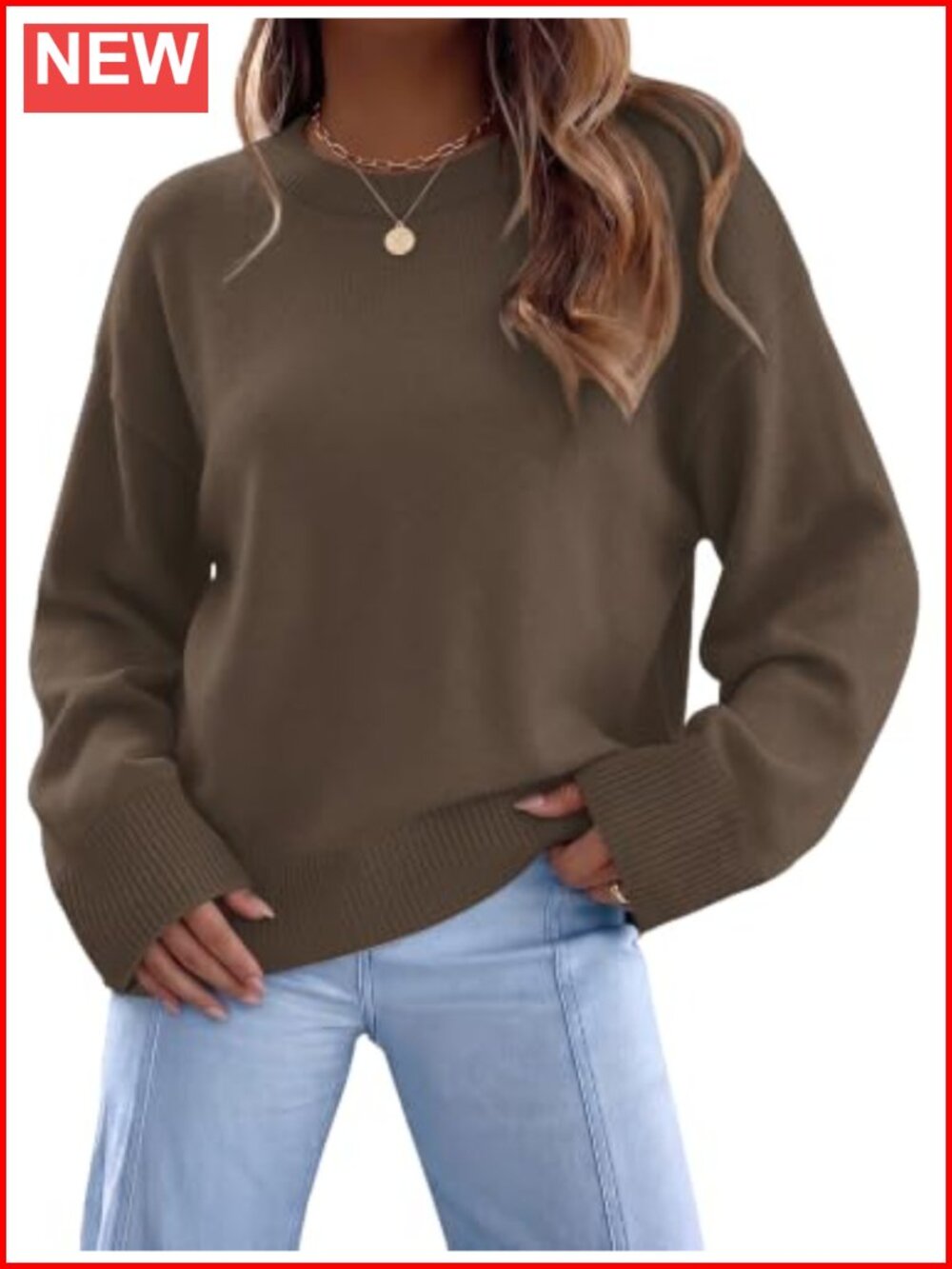 Womens Crew Neck Long Sleeve Pullover Sweater Soft Knit Oversized Casual Fall
